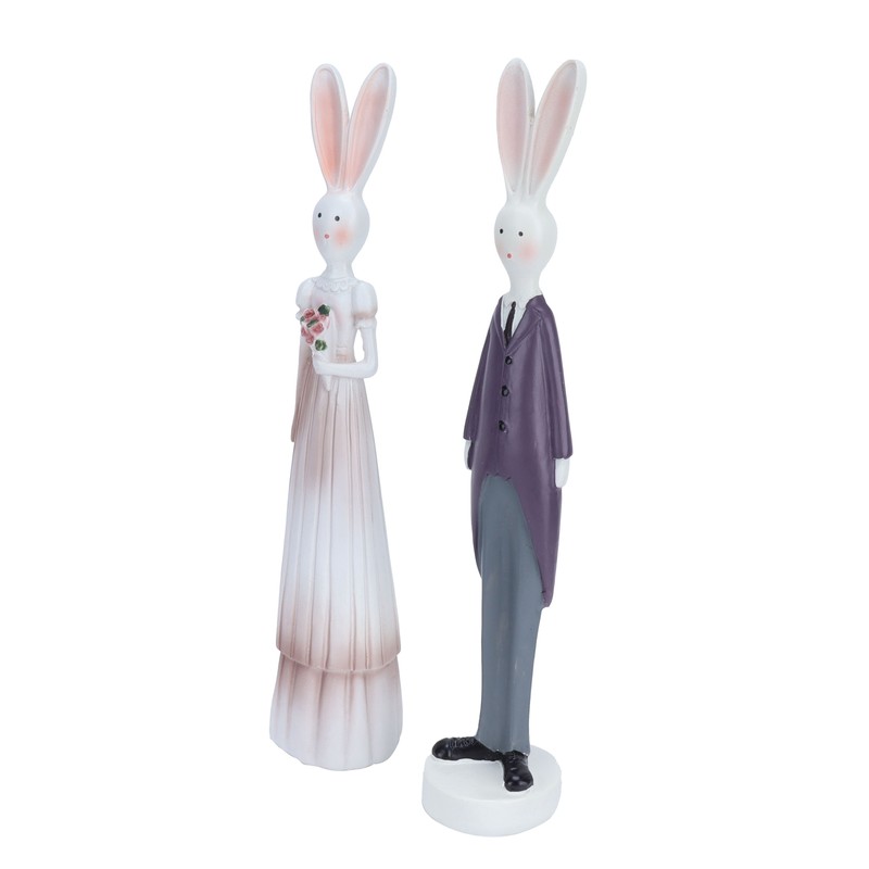 1 Pair Rabbit Ornament Innovative Resin Couple Rabbits Figurine Wedding