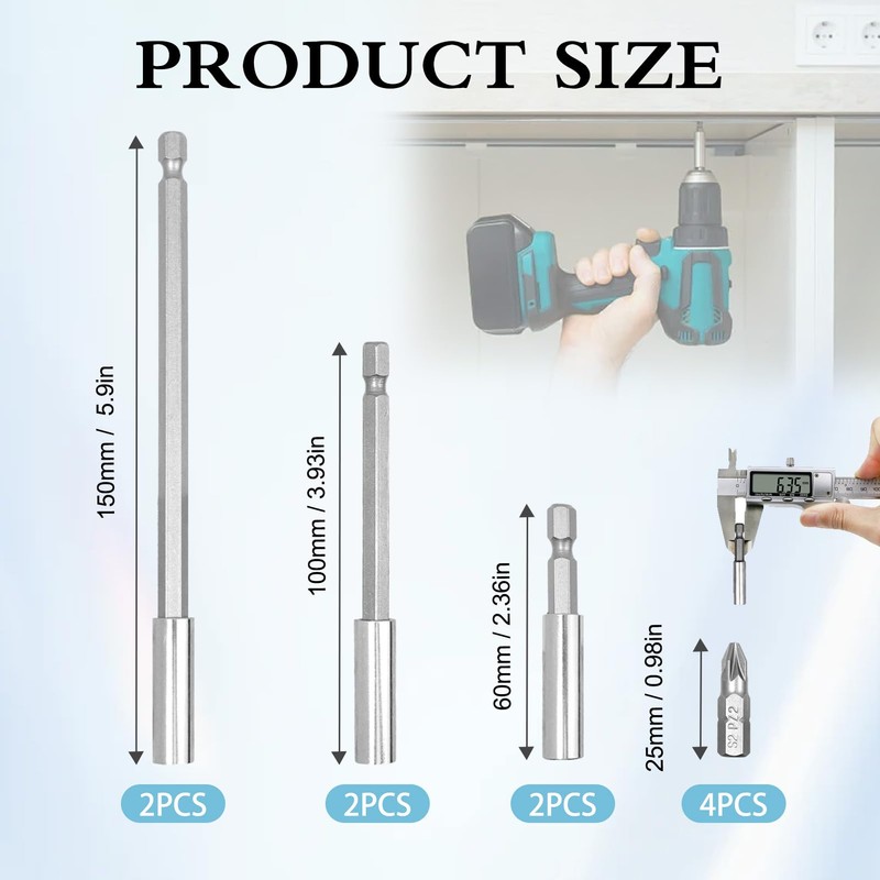 10Pcs Magnetic Drill Bit Extension Holder Set 60 100 150mm