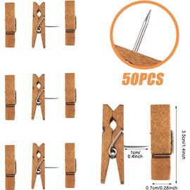 50 PCS Push Pin with Wooden Clips, Durable Wooden Push Pins, Decorative Pushpins Tacks Thumbtacks, Tacks for Cork Board Artworks Notes Photos, Craft Projects, Offices and Homes