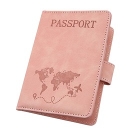 ILIYAH Passoport Cover UK Leather Passport Holder Tavel Wallet Brithsh Passport Case RFID Blocking with Card Slots Magnetic Closure(Pink)