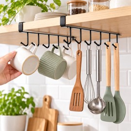 6-Hook Under-Shelf Mug Holder for Kitchen Storage – Slide-On Stainless Steel Rack for Organized Cabinets