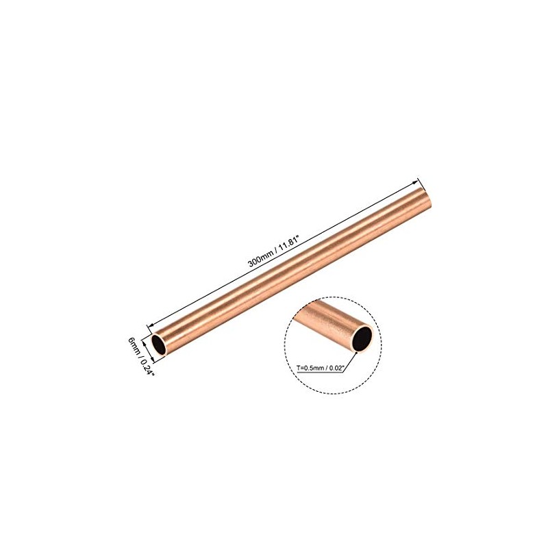 sourcing map Copper Round Tube, 6 mm OD 0.5 mm