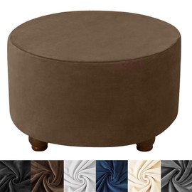 HFCNMY Ottoman Cover - Velvet Round Ottoman Slipcover, Thick, Washable, Storage, Foot Stool Cover with Elastic Bottom - X-Large