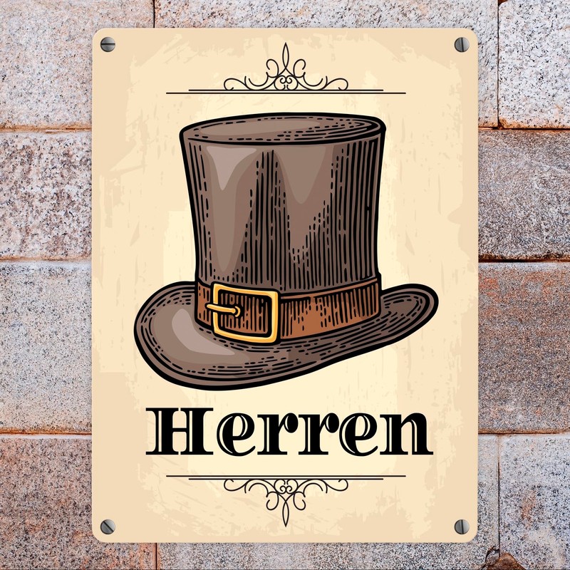 Vintage Men's Toilet Sign with Cylinder in Beige