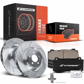 A-Premium 14.18 inch (360mm) Front Drilled and Slotted Disc Brake Rotors + Ceramic Pads Kit Compatible with Select Dodge, Chrysler Models - Charger 2006-2010/2012-2013, Challenger, Magnum, 300
