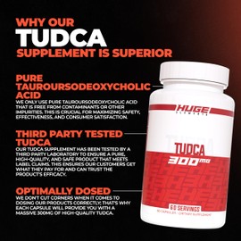 Huge Supplements TUDCA 300mg, Premium Quality Liver Support & Detoxification, Pure Bile Salts, Third-Party Lab Tests Available (60 Servings)