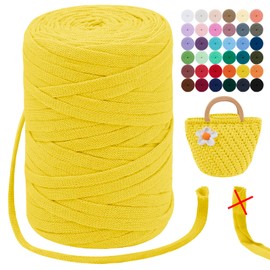 LEREATI T-Shirt Yarn, 7 mm Textile Yarn for Crochet Baskets, 100 m / 250 g, Ribbon Yarn, Macrame Yarn, Crochet Yarn, Fabric, Thick Yarn for Bags, Basket, Blanket, Crochet, Home Decoration (Yellow