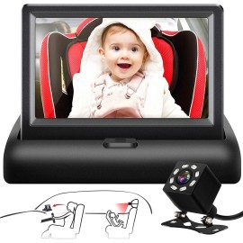 Shynerk Baby Baby Car Mirror, 4.3'' HD Night Vision Function Car Mirror Display