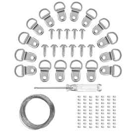 YHYZ D Ring Picture Hangers Sets(60 Sets ), D Ring Hooks + Screws + Hanging Wire + Crimping Loop Sleeves + Screwdriver, for Painting Photo Pictures Clock Artwork Mirrors Cross-Stitch