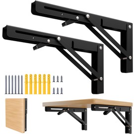 Platibo Folding Shelf Brackets 16 Inch,Heavy Duty Metal Collapsible Shelf Bracket for Bench Table, Shelf Hinge Wall Mounted Space Saving DIY Bracket, Max Load: 150 lb 2 PCS (Black, 10 Inch)