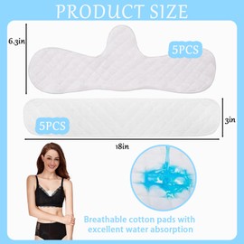 Bra Inserts Sweating, Pack of 10 Reusable Underbust Sweat Protection Pads, Breathable 3-Layer Cotton Bra Inserts for Sports & Breastfeeding, 5 Rectangular & 5 Contoured (46 x 8 cm, White)