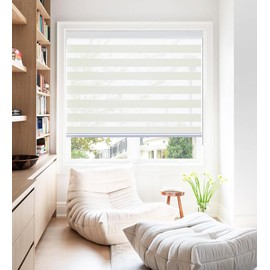 SHECUTE Zebra Blinds for Windows, 72H x 24W (Support Custom Size), Cream Dual Layer Zebra Window Shades, Light Filtering Room Darkening Day and Night Window Blinds for Home, Living Room, Bedroom