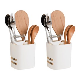 2 Pcs Utensil Holder Cutlery Drainer Sink Caddy,3 Compartments with Drainer,Cutlery Holder for Kitchen and Bathroom Storage Plastic Tableware Storage Drain Box Sink Cleaning Up