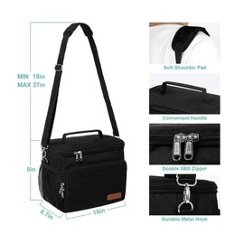 Tiblue Insulated Lunch Bag for Women/Men - Reusable Lunch Box for Office Work School Picnic Beach - Leakproof Freezable Cooler Bag with Adjustable Shoulder Strap for Kids/Adult(Medium,Black)