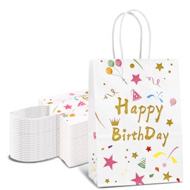 ATAMOW 24Pcs Birthday Party Favor Bags,Paper Goodie Bags,Birthday Gift Bags with Handle,Candy Bags,Birthday Treat Bags for Party Supplies Birthday Decorations
