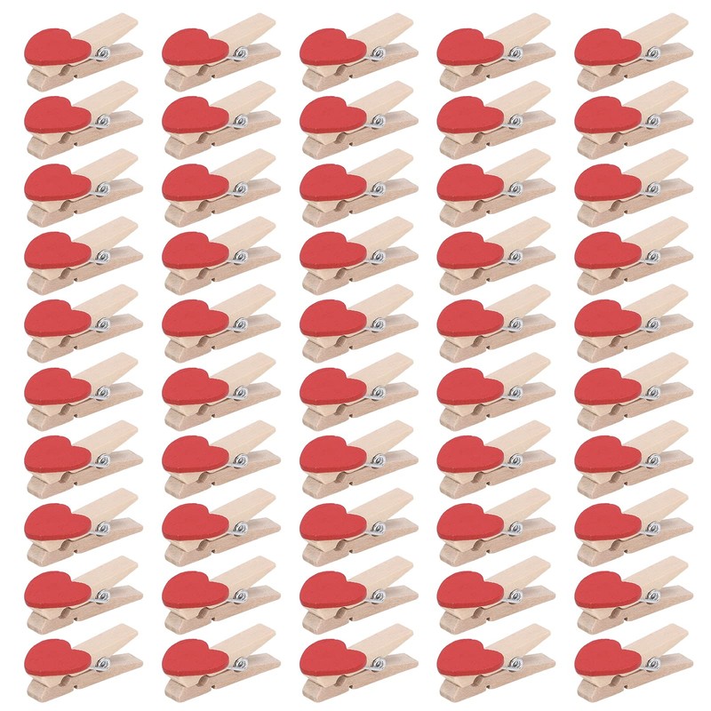 Hztyyier 50 Pinzas de Madera con Corazón Rojo, Mini Pinzas