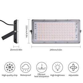 Sararoom LED Outdoor Spotlight 100 W, 10000 LM Super Bright LED Spotlight, 3000 K Warm White LED Floodlight with 105 LEDs - IP65 Waterproof Outdoor Spotlight LED Floodlight Outdoor for Garden Driveway