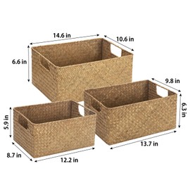 YANGQIHOME Wicker Baskets, [Set of 3] Woven Baskets for Storage, Seagrass Storage Baskets for Organizing with Built-in Handles, Open Storage Bins, Multisize, Natural