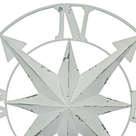 Distressed White Finish Metal Nautical Compass Rose Wall Hanging - Timeless Coastal Elegance for Your Home Decor - 24 Inch Diameter - Easy Installation