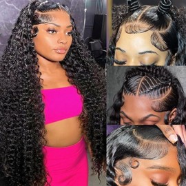 UDJLH Deep Wave Lace Front Wigs Human Hair 26 inch 180 Density 13X6 HD Deep Curly Lace Front Wigs Pre Plucked Lace Frontal Human Hair Wigs for Women Natural Color (26 Inch-12A)