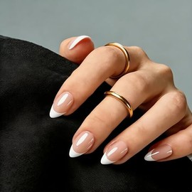 Uñas postizas almendradas con punta francesa corta y pegamento, uñas postizas nude naturales en 15 tamaños, kit de 30 uñas postizas de gel suave para 