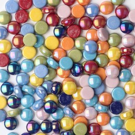 Wq Warmqing Iridescent Glass Mosaic Tiles for Crafts, 200g Round Mosaic Glass Pieces,DIY Spring Garden Mosaic Art Supplies