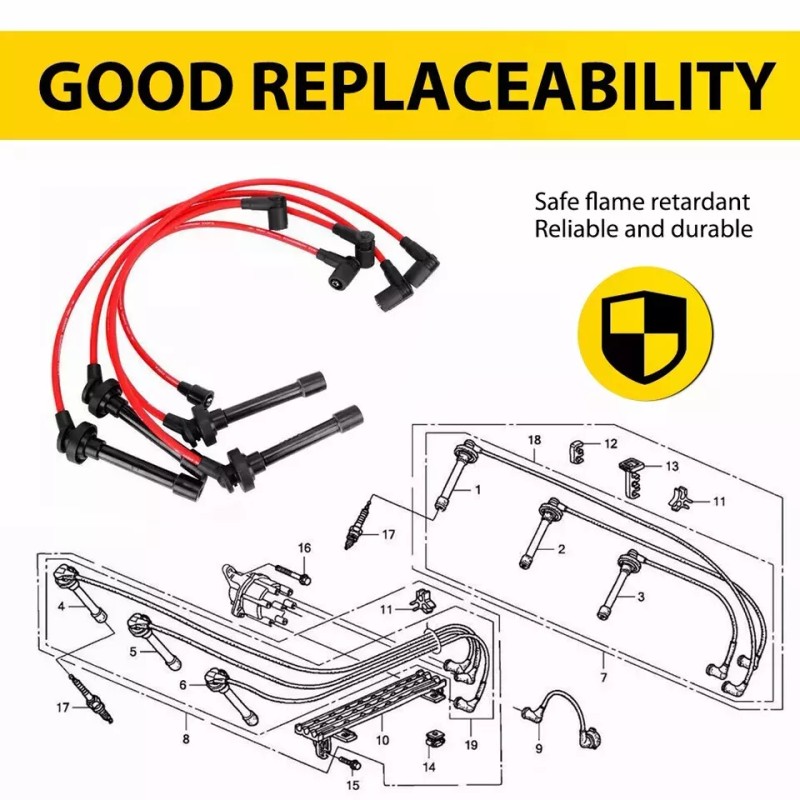 CNPAPC RED 10.5MM SPARK PLUG WIRE SET FOR HONDA ACCORD