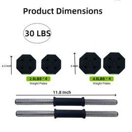 Adjustable Dumbbell Set,Adjustable Dumbbell Set with Iron Handle,30lbs/44lbs Weight Set Used as Dumbbell, Barbell for Home Gym,Green and Black,Octagon Head