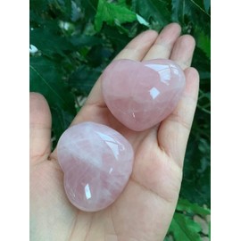 GAF TREASURES - Corazón grande de cuarzo rosa, corazón hinchado de cuarzo rosa pulido de 1.75 pulgadas, piedra de preocupación de cuarzo rosa, piedra de palma, piedra de corazón de cuarzo rosa