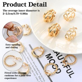 TIESOME 5 Paar Gold Ohrclips für Damen, Kein Ohrlöcher Vergoldet Clip Ohrringe Gold Chunky Creolen Set Twist Knot Clip on Ohrringe Fake Ohrringe Set Modeschmuck Geschenk Hypoallergen (Stil 1)