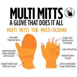 Sprigs Multi Mitt Fingerless Gloves With Adjustable Top & Cell Phone Pocket (Jet Black)