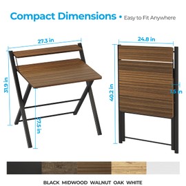 GreenForest No Assembly Folding Desk, 2-Tier Compact Computer Desk with Shelf, Space Saving Foldable Table for Home Office, Dorm or Apartment, Portable Collapsible Sturdy Laptop Desk, Espresso