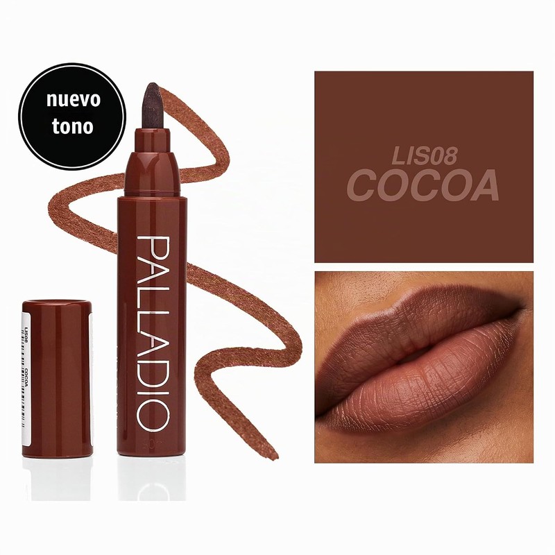 Palladio Tinte labial, fórmula impermeable hidratante, cacao