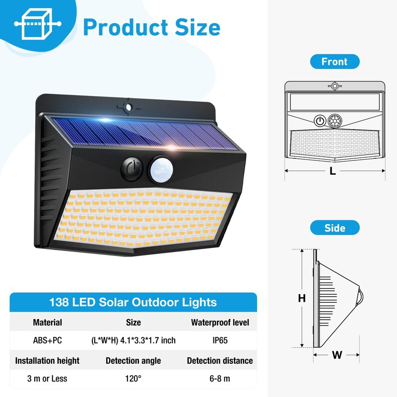 Solar Motion Sensor Lights Outdoor [ 12 Packs/138 LED ]