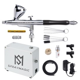 SprayMagic Airbrush Kit with Air Compressor, 50PSI Dual-Action Gravity Air Brush Gun Painting Set, Airbrush Spray Gun Kit for Models Car, Makeup, Cakes, Tattoo, Nails Art Gifts