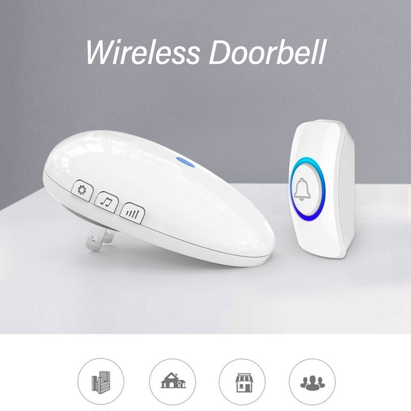 Wireless Doorbell Colorful Flashing Light 57 Ringtone Adjustable Volume for