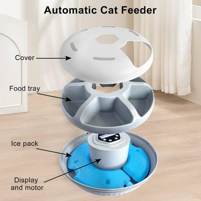 Automatic Cat Feeder Wet&Dry Food, 6 Meal Timed Pet Dispenser
