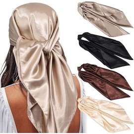 Pañuelos para Mujer, Paliacates para Accesorio Multifuncional para Estilo Diario y Protección Capilar, Conjunto de 4 Pañuelos en Negro, Café, Beige y Blanco, Tamaño 90 X 90 Cm