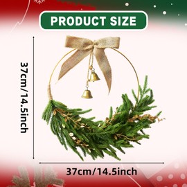Norfolk Pine Christmas Wreath with Bow and Bell, Xmas Norfolk Pine Wreath for Front Door Farmhouse Rustic Xmas Artificial Door for Window Wall Hanging Decor