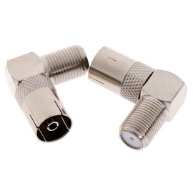 2 Pack TV Aerial Female to Female Coax Plug to F Socket 90 Degree Right Angle Angled Adaptor Screw Connector For Analogue and Digital Full HD TV BT SKY Freeview