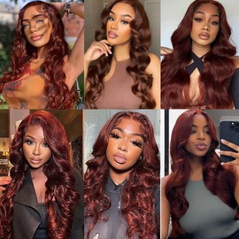 22 22 22 Inch Lukcttr Color 33 Bundles Copper Brown Body Wave Human Hair Bundles Brazilian Reddish Brown Bundles Human Hair Color #33 Body Wave Bundles Hair Weave