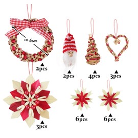 Set of 26 Straw Stars Christmas Tree Decorations, Handmade Christmas Tree Decoration with Natural Accents, Straw Christmas Tree Pendants, Christmas Tree Decorations in Various Variations