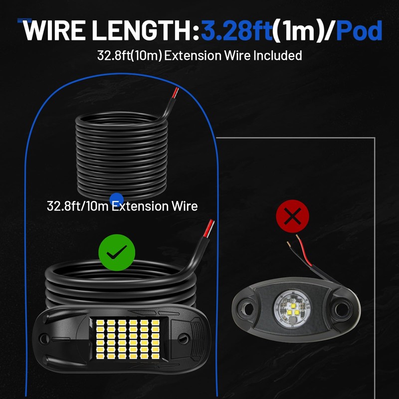 icicar 25 Pods 6500k White Rock Lights, IP68 Waterproof 36