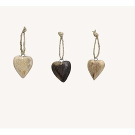 Set of 6 Wooden Hearts Brown 5 x 4 cm Mix Wedding Decoration Favours Mango Wood Hearts Pendant Decorative Hanging Wooden Heart Gift Worry Stone Light Brown Dark Brown