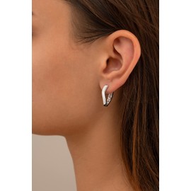 Vinani 2CKC Women's Earrings 925 Silver - Folding Hoop Earrings Set for Women V Shape Medium Curved Shiny Rhodium-Plated 925 Sterling Silver, Sterling Silver, No Gemstone