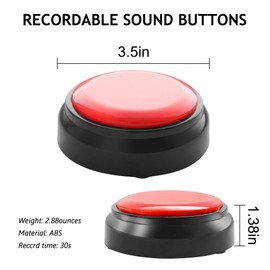 Recordable Button, Sound Button Record Talking Button Answer Buzzers Funny Buttons Record Your Own Words with 30s Voice Recording Time Also Used for Dog Training - Red and Black (Battery Included)