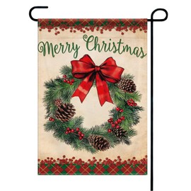 Christmas Garden Flag, 30 x 45 cm Wreath Flag Double Sided Winter Flag Christmas Decoration Garden Holiday Home Party Hanging Decoration
