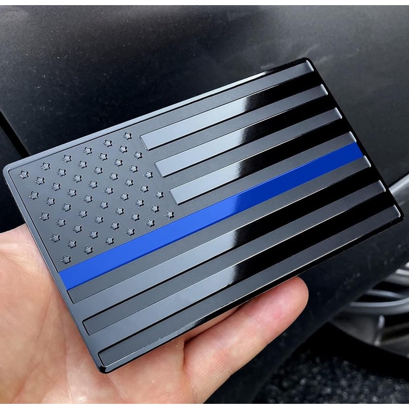 ENTJ 2 Pack Metal American Flag Emblem Decal, Thin Blue