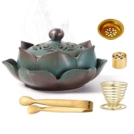 Ceramic Lotus Burner for Burning Coil/Cone/Stick Incense, Sage, Palo Santo Sticks, Charcoal, Sambrani Dhoop, Frankincense
