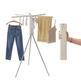 BIREN Foldable Clothes Drying Rack Tripod Clothes Rack with Clips Heavy Duty Laundry Rack Portable Clothing Racks for Travel, Camping, Hotel, Apartment, 6 Poles